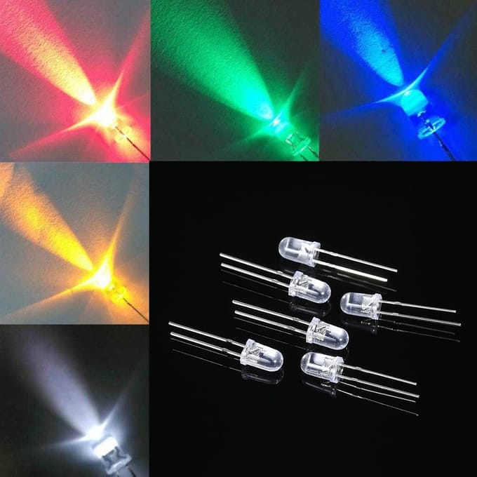 1000 stuks 5mm Rood/Groen/Blauw/Geel/Wit Ronde Waterheldere LED-lamp