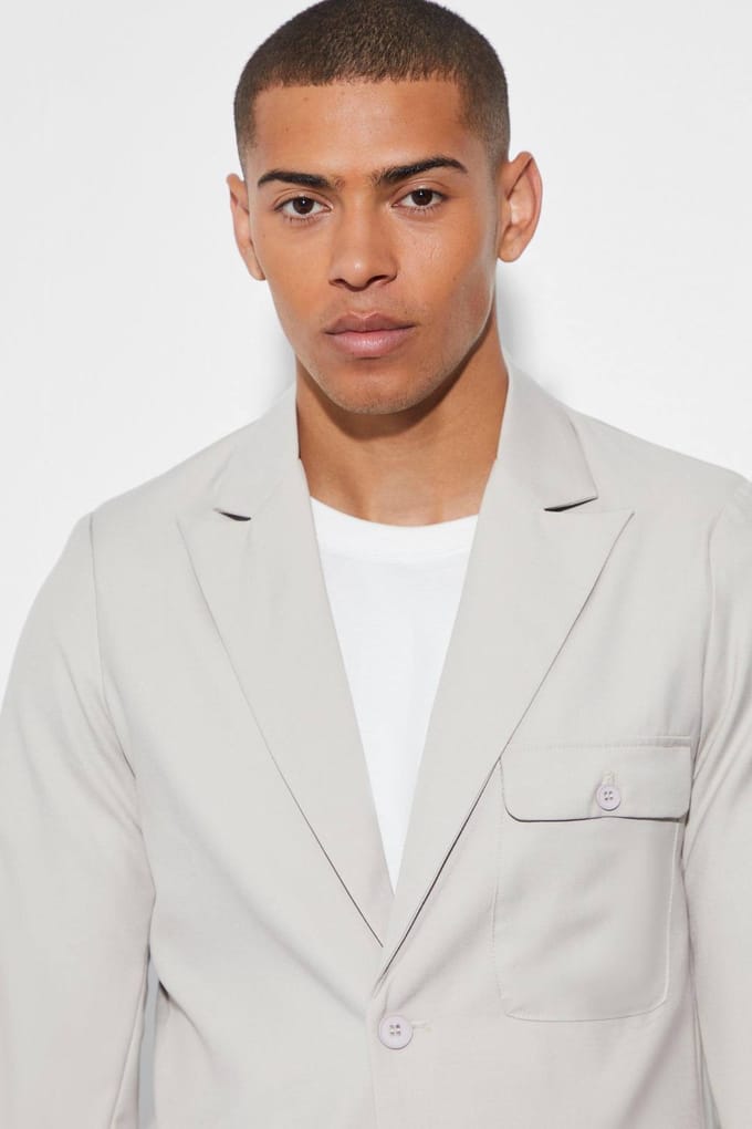 Slim Single Breasted Cargo Suit Jacket | Taupe | Size 46