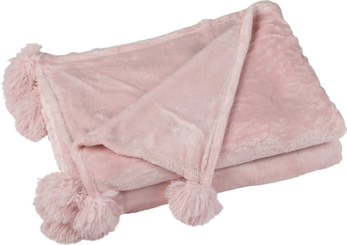 J-Line plaid Pompom - polyester - zachtroze - 170 x 130 cm