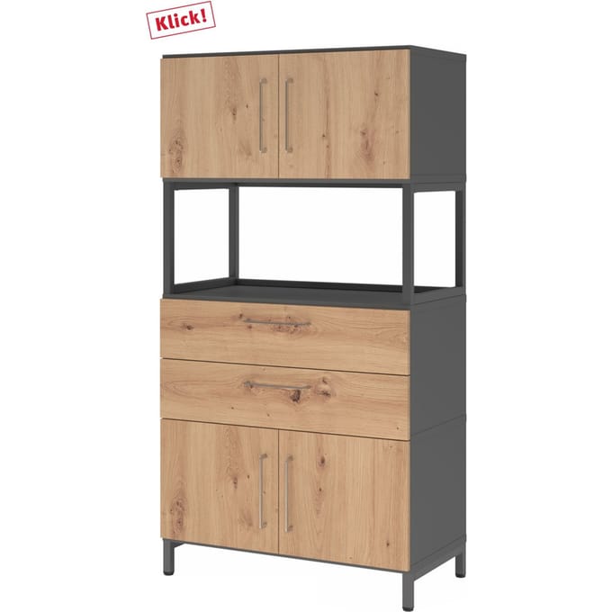 FlexWall | 4 OH | 2 x deuren + lade + frame | met sokkel - Grafiet/Essen-Eik