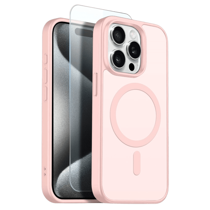 Northjo 2-in-1 iPhone 15 Pro Max Hoesje – Shockproof, MagSafe + Screenprotector Roze