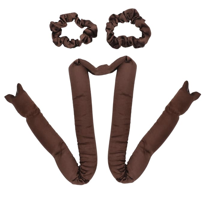 Kitsch, satijnen krulset zonder hitte, extra groot, chocoladebruin, 1 set white