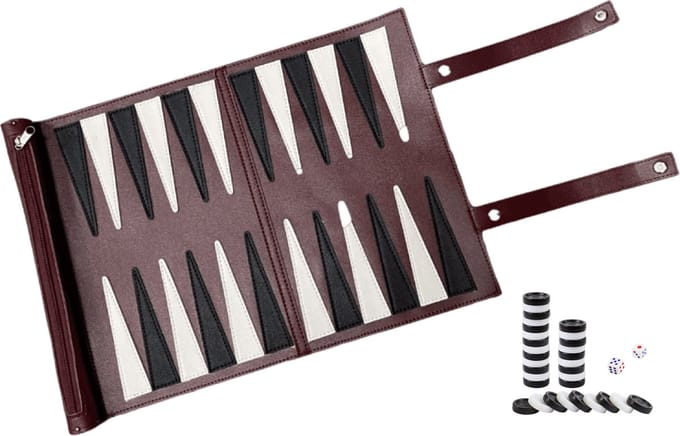 Shagam - Backgammon Set - Met stenen/schijven - Oprolbaar - Opvouwbaar - Reisset - Rol - Leer - Backgammon koffer