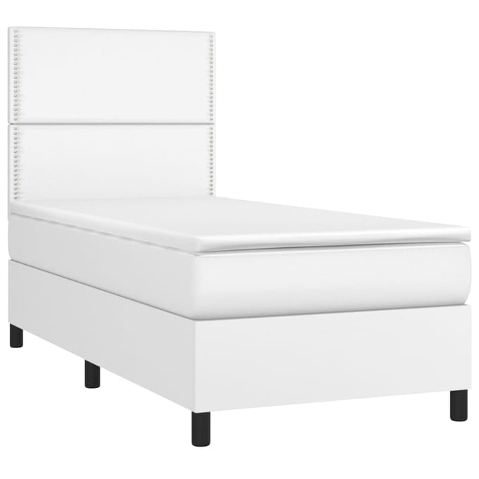 vidaXL - Boxspring - met - matras - en - LED - kunstleer - wit - 100x200 - cm