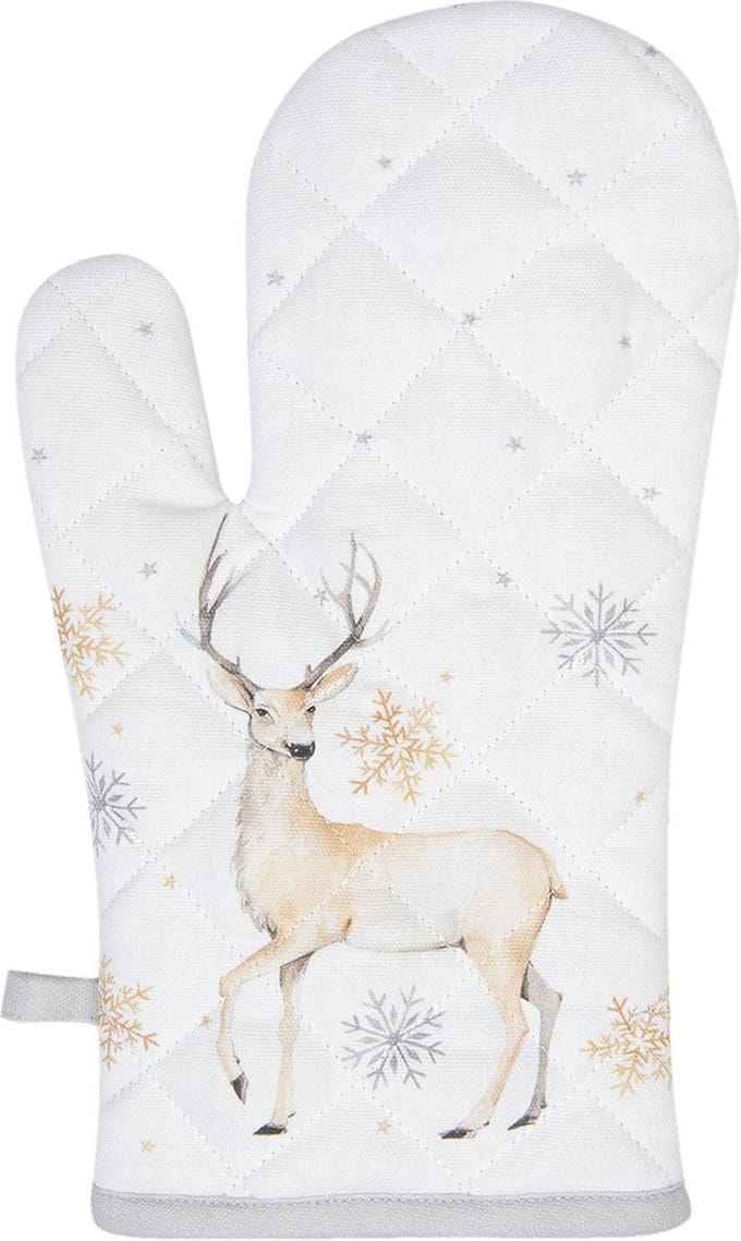 Clayre & Eef Ovenwant 18x30 cm Wit Beige Katoen Hert