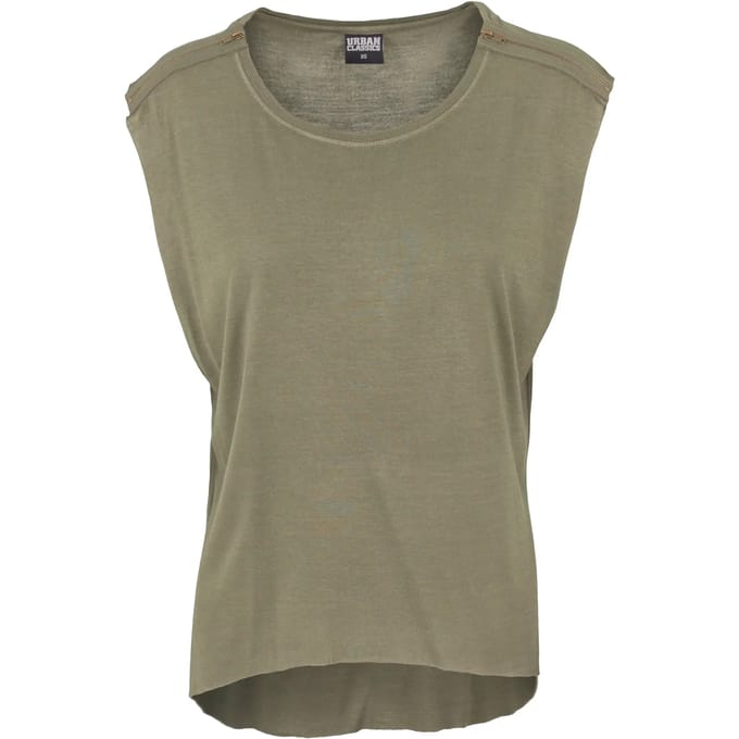 Urban Classics - Shoulder Zip HiLo Dames T-shirt - S - Groen