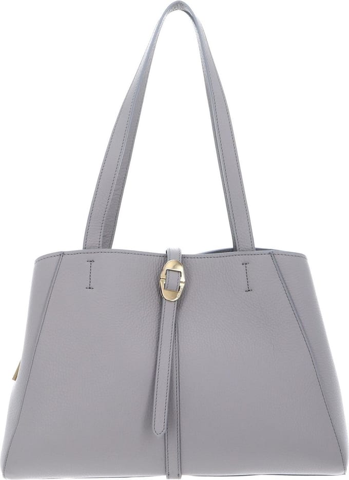 COCCINELLE Leren Schoudertas Shopper Chara Handbag Grained Leather Light Grey Lichtgrijs