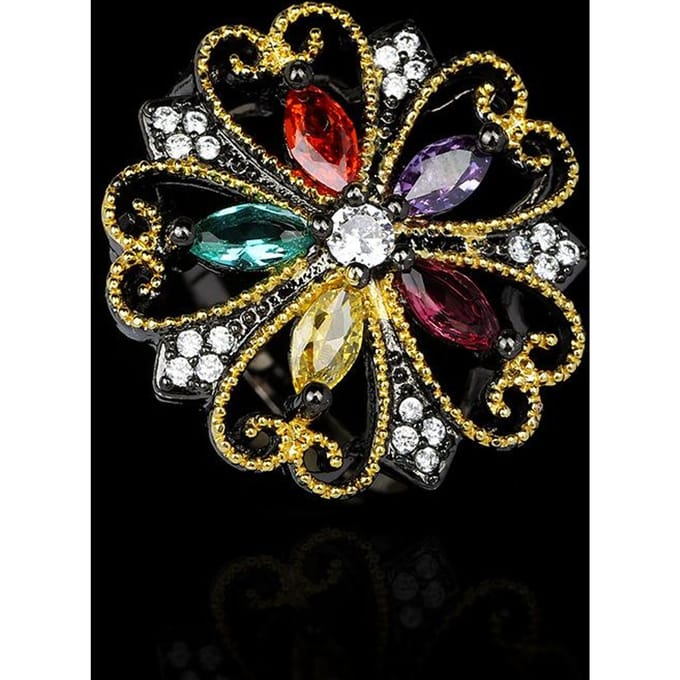 Mode Sieraden Europese en Amerikaanse Hoge Kwaliteit Mode Edelsteen Holle Retro Edelsteen Ring No. 10 black