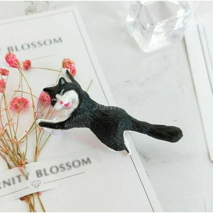 Support de téléphone portable en forme de chat mignon, support de bureau à ventouse en résine, support de téléphone portable, design à ventouse, support animal pour smartphone gris