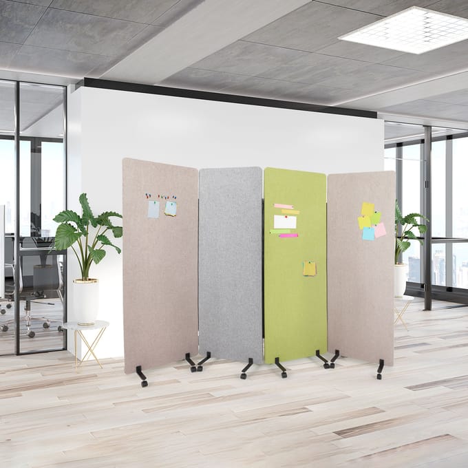 Mobiel akoestisch scheidingswand systeem FLEXMIUT Set van 2 lichtgrijs hjh OFFICE