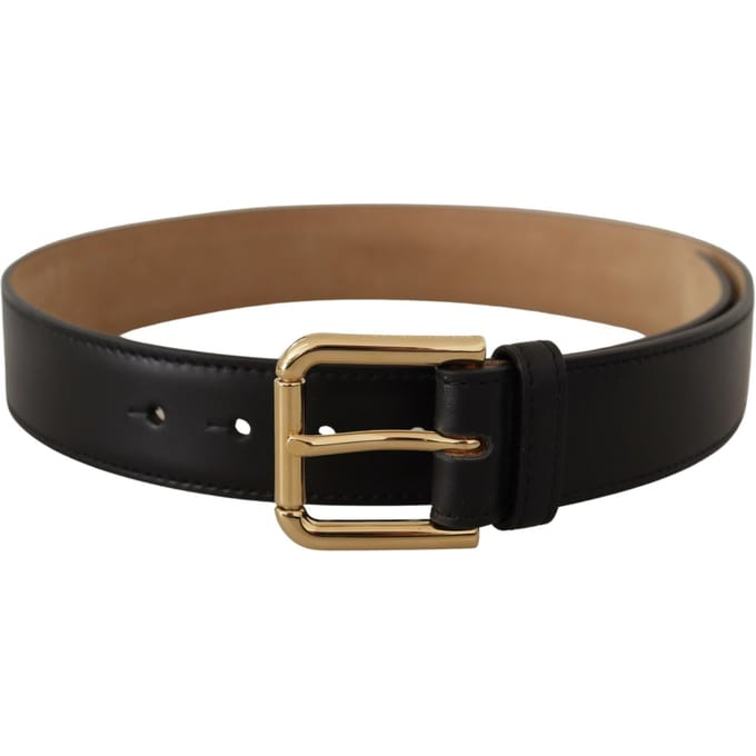 Leren Riem Zwart Gouden Gesp