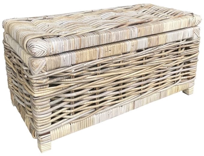 Rieten Opbergmand - Grey - 75x40xH40 cm - Mand Met Deksel