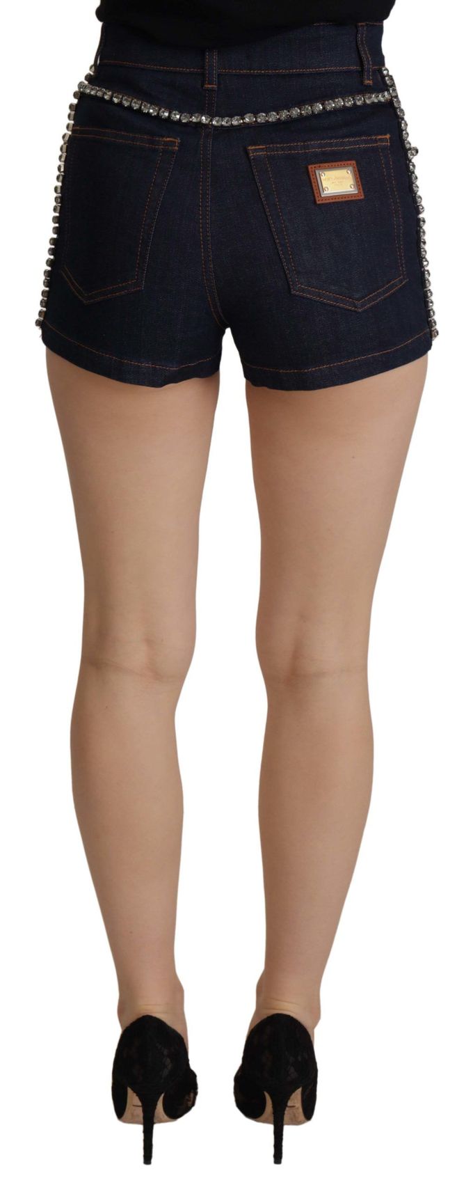 Dolce & Gabbana Blauwe Denim Stretch Crystal Hot Pants Dames Shorts