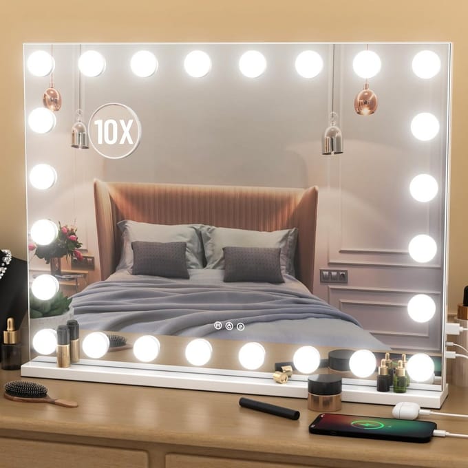 Grote Hollywood Make-up Spiegel met Verlichting en 10x Vergroting