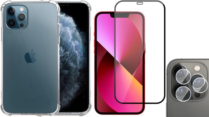 TechNow Shock Proof Backcover geschikt voor iPhone 12 Pro - Full Screenprotector en Camera Screen Protector - Transparant