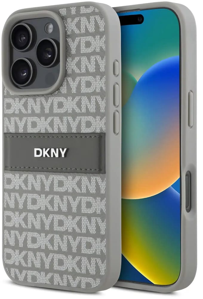 DKNY - Backcover iPhone 16 Pro - Repeat Pattern Tonal Stripe - Beige