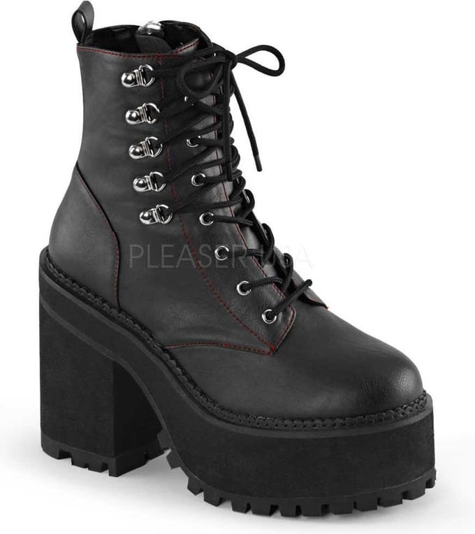 Assault-100 platform ankle boot with chunky heel and zipper matt black - (EU 39 = US 9) - Demonia
