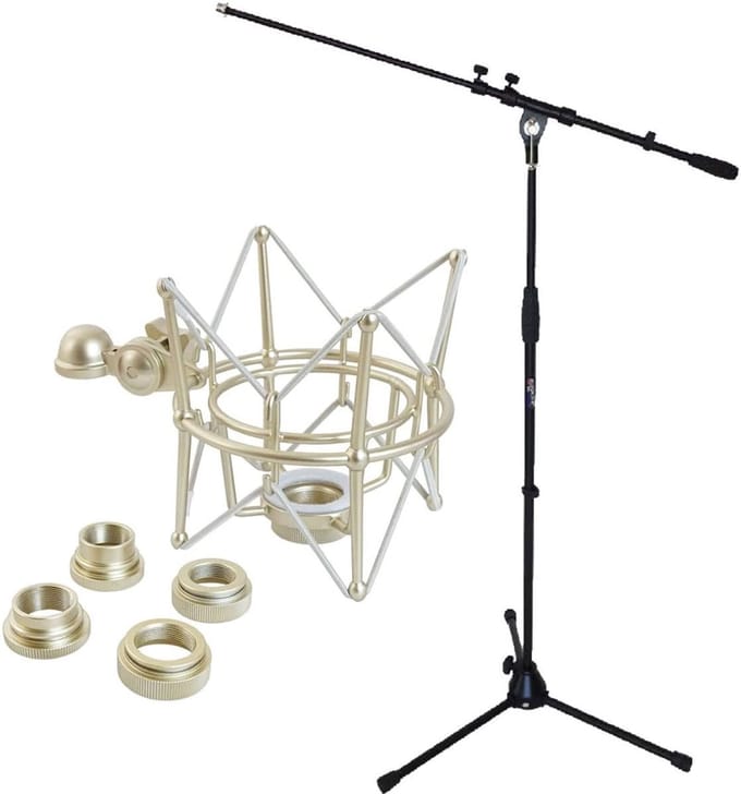 Microfoonstandaard met galg - Microfoonhouder Statief - Opnemen Zonder Geluid - Inclusief Microfoonspin - Tot 176 cm - Zwart