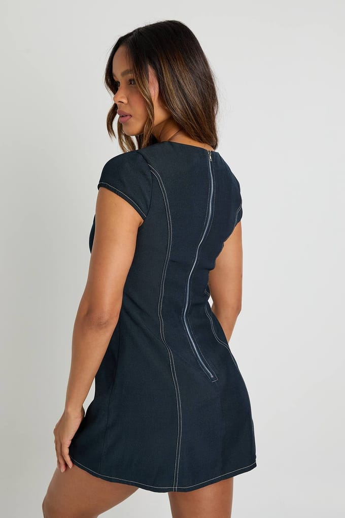 boohoo Dames Mini shift jurk met capmouwen | Navy | Maat: 8