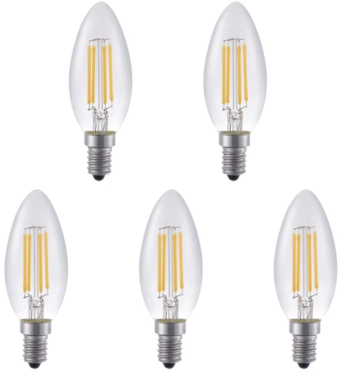 SPL E14 LED Lamp 4W Dimbaar - CRI 90 - Extra Warm Wit - 2500K - LED Filament Kaars C35 - Vervangt 33W - 5 Stuks