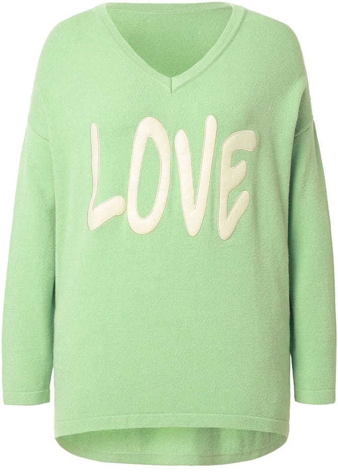 MIAMODA - Dames - Trui oversized LOVE - Pastelgroen - Maat 50+