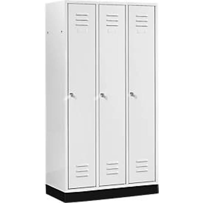Kledinglocker, 3 compartimenten, met fitting, cilinderslot, lichtgrijs