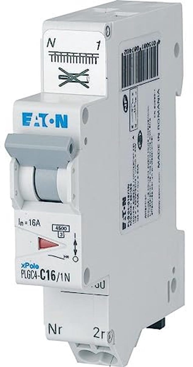 Modulaire uitlaatschakelaar PH/N - Wit - Grijze Handgreep - 1P + N / 16 A - C Curve - Directe Aansluiting Zonder Schroeven