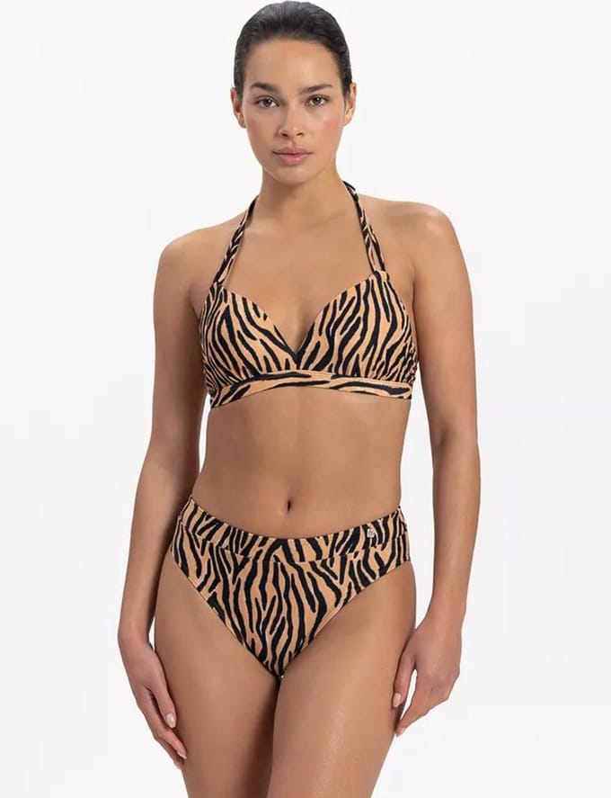 BEACH LIFE - soft zebra halter bikinitop - Zwart-Bruin