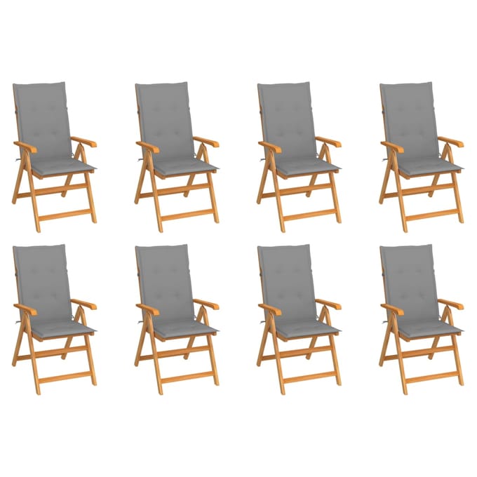 vidaXL - Verstelbare - klapstoelen - met - kussens, - 8 - stuks, - massief - teakhout