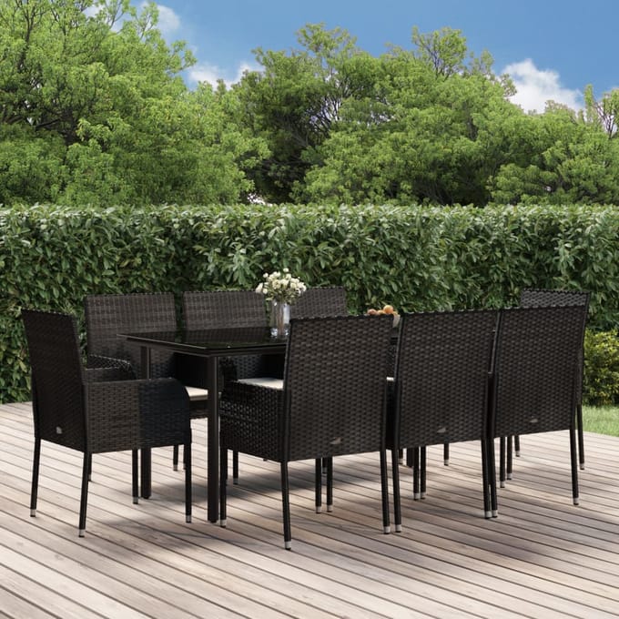 vidaXL - 9-delige - Tuinset - poly - rattan - zwart