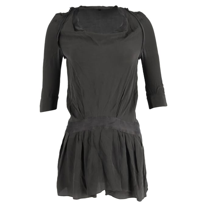 Maje Robe Mini jurk met 3/4 mouwen in olijfgroene zijde