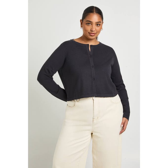 boohoo Dames Plus top met lange mouwen in gebreide rib | Houtskool | Maat: 48