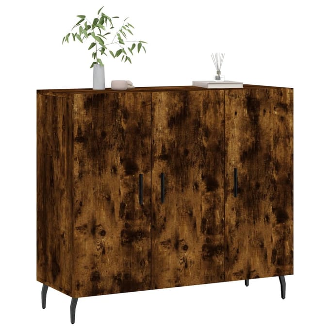 vidaXL - Dressoir - 90x34x80 - cm - bewerkt - hout - gerookt - eikenkleurig