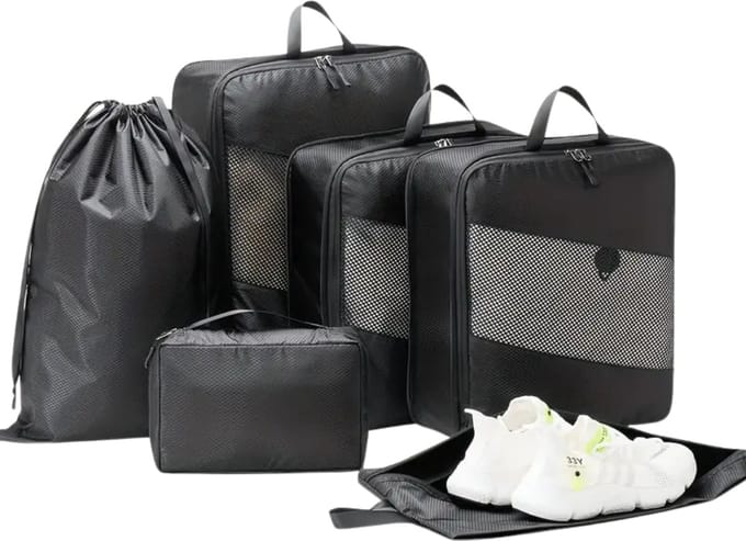 Nivard Koffer Organizer Set - Packing Cubes - Compressie - Travel - Compression - Set - Zwart