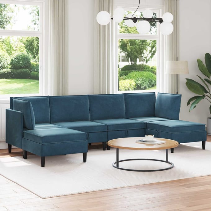 vidaXL - Woonkamer - Meubelset - 6 - st - Blauw - Fluweel