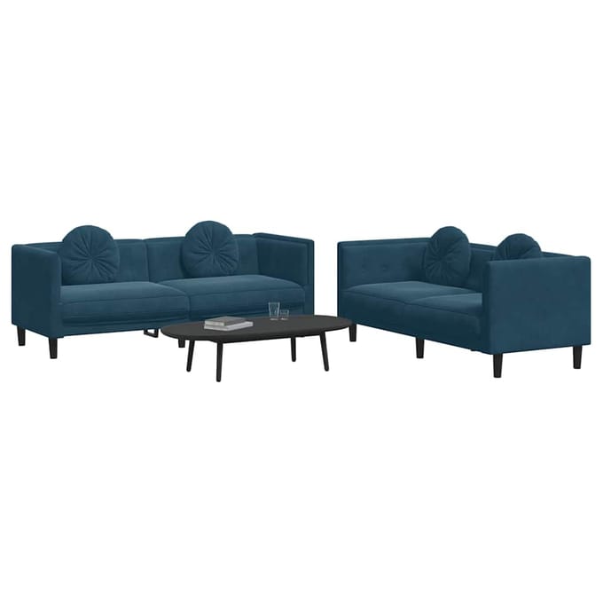 vidaXL - 2-delige - Loungeset - met - kussens - fluweel - blauw