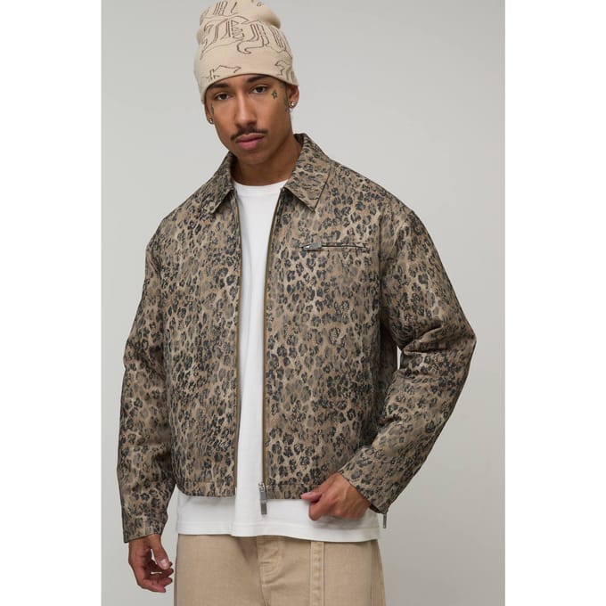 Boxy Fit Luipaard Kant Harrington Jas | Brown | Size Medium