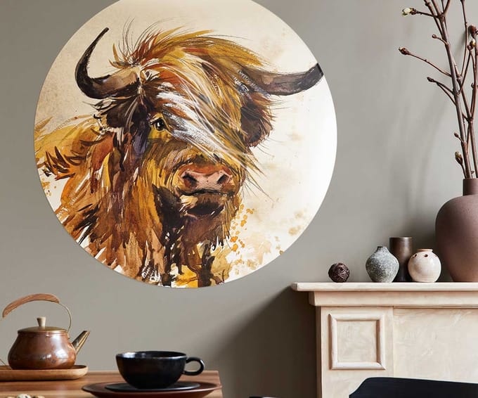 Behangcirkel 60cm Schotse hooglander painting light - Wallz