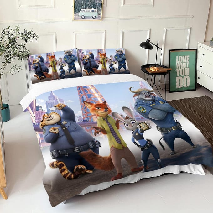 Zootopie Judy Nick Ensemble de housse de couette Couette Literie Ensemble de literie 3D pour enfants Ensemble 3 pièces 1 housse de couette Taille King 180*220cm 3pcs