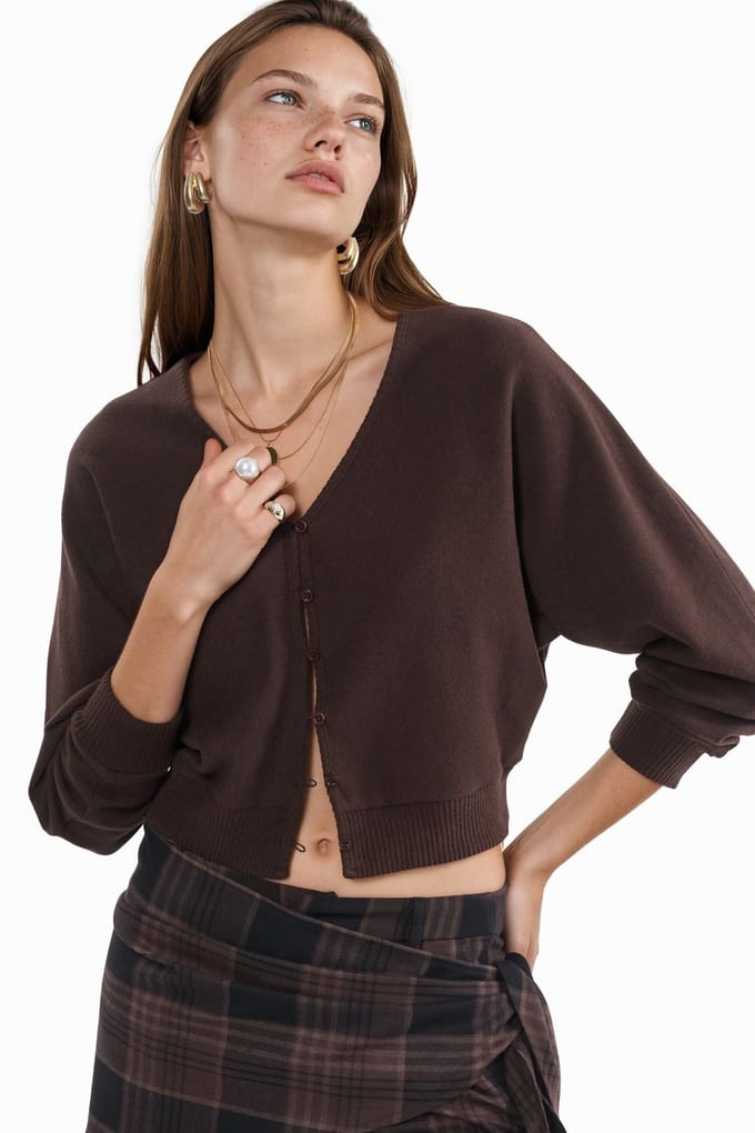 V-hals Geribde Cropped Cardigan
