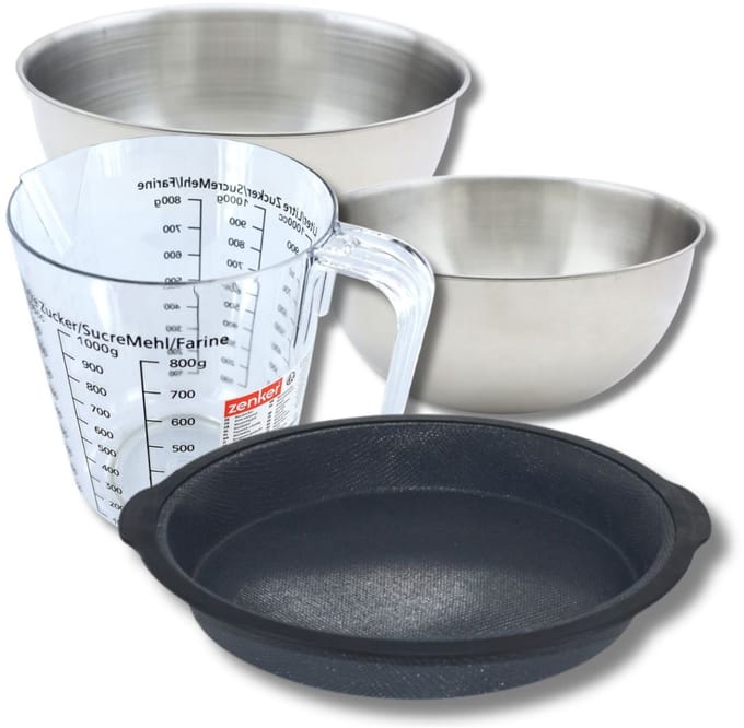 Bakkersset met een springvorm van 25 cm, 2 mengkommen, maatbeker en spatel Zenker