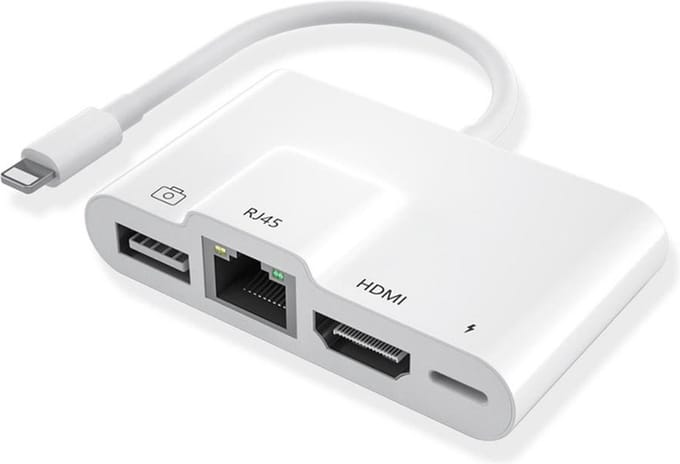 Ethernet + HDMI + USB + 8-Pins geschikt voor iPhone en iPad - geschikt voor Lightning - multifunctionele internet adapter LAN kabel - wit - Provium