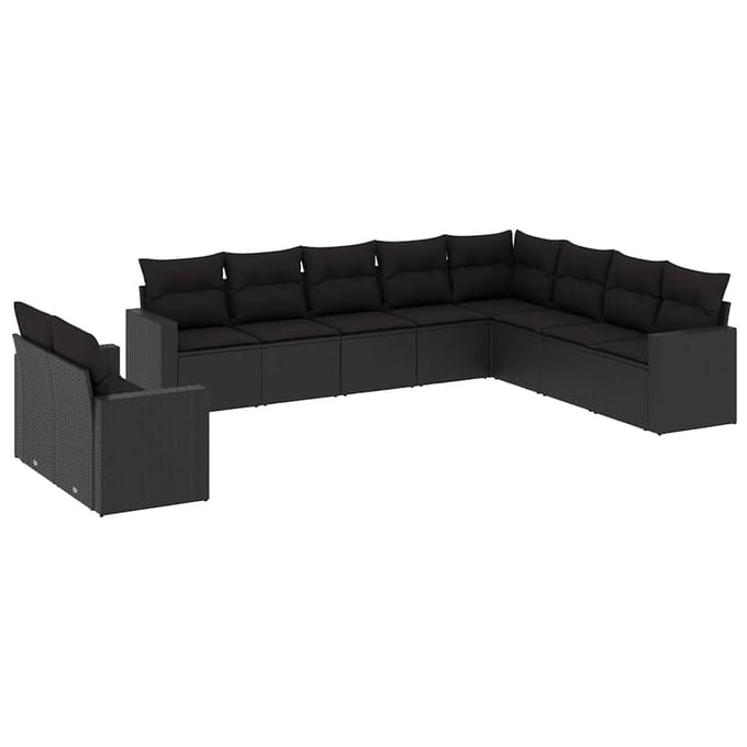 vidaXL - 10-delige - Loungeset - met - kussens - poly - rattan - zwart