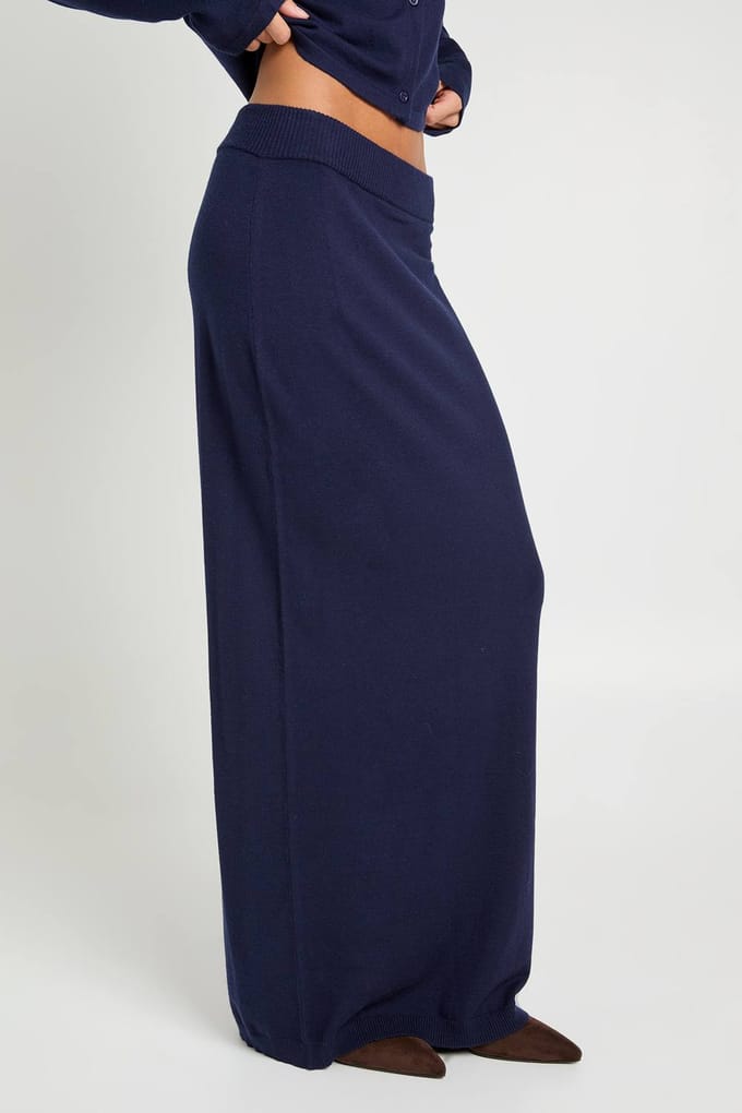 boohoo Dames Hoge Ribgebreide Maxi Rok | Navy | Maat: 12