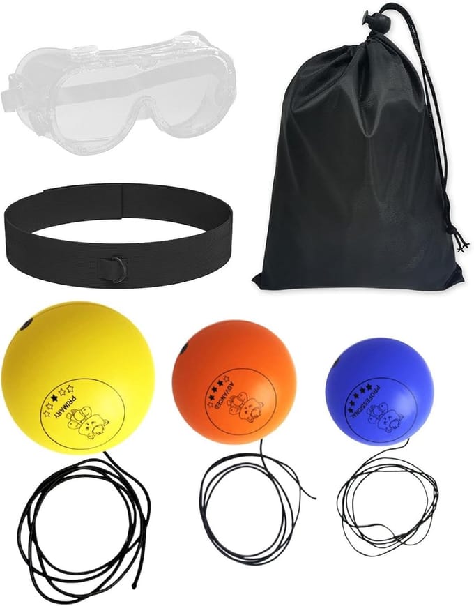 Boksbal Hoofdbandset - Reflexbal Training - Thuistraining Boksen - Drie Verschillende Ballen - Verstelbare Hoofdband - Zwart