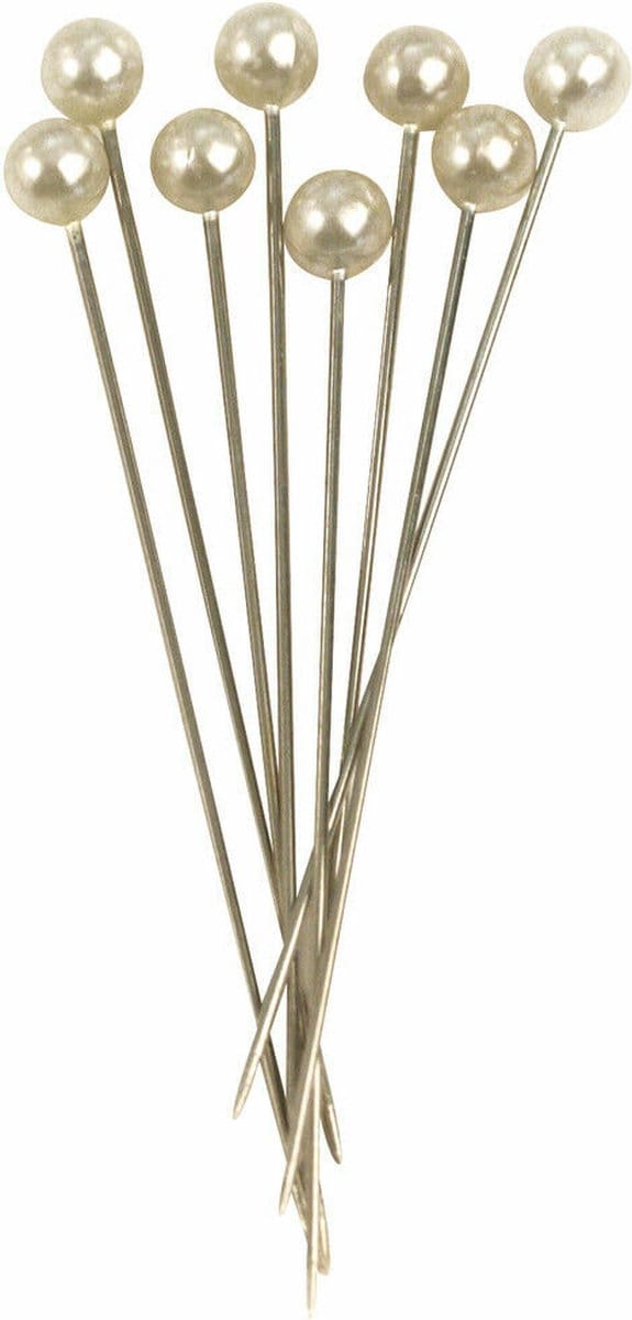 Rayher Spelden met parel kop/kopspelden/naaispelden - 6.5 cm - wit - 100x stuks - hobby steekspelden