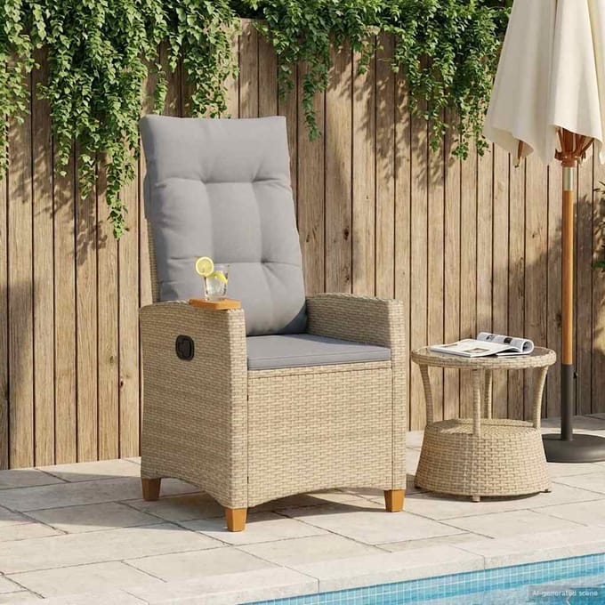 vidaXL - Verstelbare - stoel - met - theetafel - poly - rattan