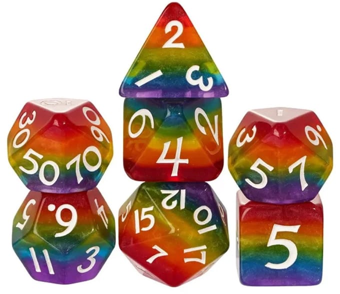 Lapi Toys - Dnd dobbelstenen - Dice set - Incl. dice bag - Acryl - Regenboog