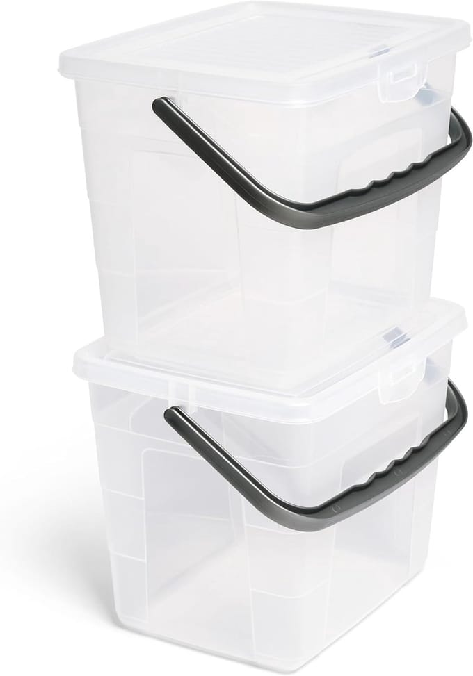 Novaliv 2x wasmiddeldoos met deksel 4 liter I Transparant I 23,5 x 18 x 18,5 cm I Doos waspoeder bewaardoos met handvat wasmiddel bewaarmiddel wasmiddelcontainer waspoedercontainer