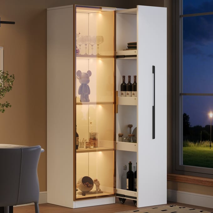 Sweiko Vitrinekast - LED-verlichting - Glazen deuren - Uittrekbare planken - 70×40×160 cm - Wit